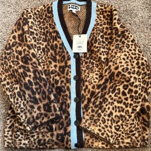 KBB Leopard Print Cardigan with Light Blue Accents